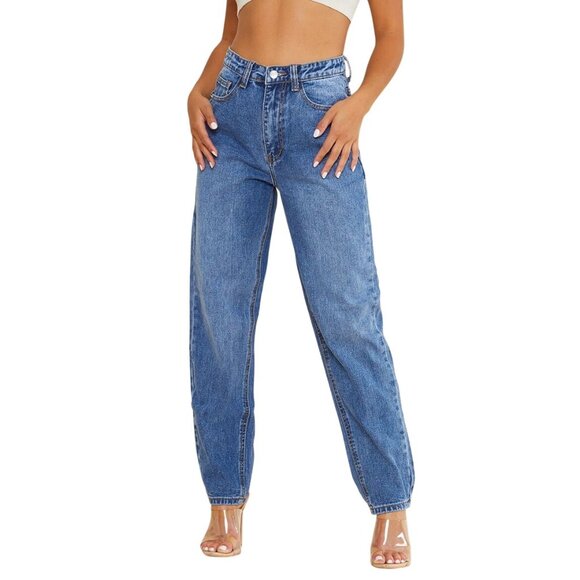 2/$30 NWT Size 6  PrettyLittleThing Medium Blue High-Waisted Mom Jeans - Picture 5 of 14